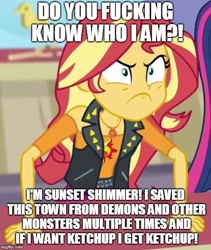 Size: 500x593 | Tagged: safe, edit, edited screencap, screencap, sunset shimmer, equestria girls, equestria girls series, rollercoaster of friendship, cropped, do i look angry, vulgar
