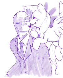 Size: 1032x1280 | Tagged: artist needed, safe, fluttershy, oc, oc:anon, human, pegasus, pony, blushing, cute, eyes closed, female, heart, kissing, mare, monochrome, simple background, smooch