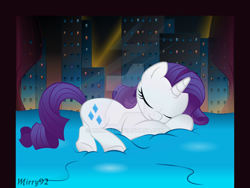 Size: 1024x771 | Tagged: safe, artist:mirry92, rarity, pony, unicorn, cute, manehattan, raribetes, sleeping, solo, watermark