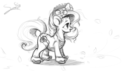 Size: 1024x579 | Tagged: safe, artist:sverre93, rarity, pony, unicorn, bow, clothes, hair bow, monochrome, sketch, solo