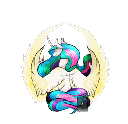 Size: 4650x4500 | Tagged: safe, artist:phoeberia, princess celestia, alicorn, pony, absurd resolution, female, looking back, mare, rear view, simple background, sitting, smiling, solo, spread wings, transparent background