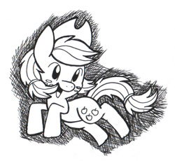 Size: 400x368 | Tagged: safe, artist:daieny, applejack, earth pony, pony, cute, monochrome, pen, running, solo, traditional art
