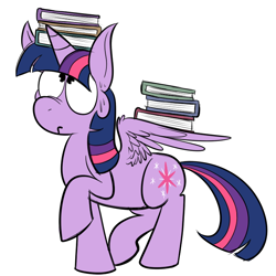 Size: 700x700 | Tagged: safe, artist:karpet-shark, derpibooru import, twilight sparkle, twilight sparkle (alicorn), alicorn, pony, adorkable, balancing, book, book hat, cute, dork, female, mare, posture, twily-daily