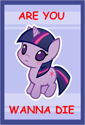 Size: 627x917 | Tagged: safe, derpibooru import, edit, twilight sparkle, are you wanna die, chibi, comic sans, engrish, grammar error, meme, solo