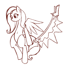 Size: 1000x1000 | Tagged: safe, artist:coma392, fluttershy, pegasus, pony, belly button, monochrome, pixiv, solo, sword