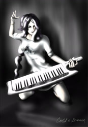 Size: 2504x3617 | Tagged: safe, artist:coldnbroken, rarity, equestria girls, rainbow rocks, humanized, keytar, musical instrument, solo