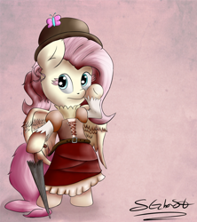 Size: 1200x1350 | Tagged: safe, artist:schizophrenicghost, fluttershy, pegasus, pony, bipedal, clothes, solo, steampunk