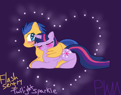 Size: 1024x803 | Tagged: safe, artist:pokewarriormelodies, derpibooru import, flash sentry, twilight sparkle, twilight sparkle (alicorn), alicorn, pony, female, flashlight, mare, shipping