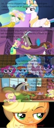 Size: 585x1365 | Tagged: safe, edit, edited screencap, screencap, applejack, discord, fluttershy, princess celestia, alicorn, earth pony, pegasus, pony, discoshy, dislestia, female, male, shipping, shipping war, straight, text, wrong aspect ratio