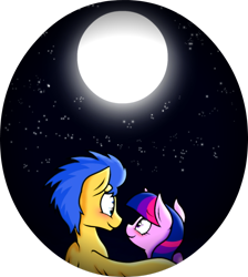 Size: 1024x1145 | Tagged: safe, artist:strangiesleepy, derpibooru import, flash sentry, twilight sparkle, twilight sparkle (alicorn), alicorn, pony, female, flashlight, hug, mare, moon, shipping, winghug