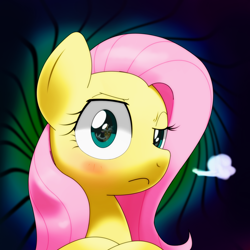 Size: 1200x1200 | Tagged: safe, artist:hoyeechun, angel bunny, discord, fluttershy, pegasus, pony, bust, close-up, eyes, portrait, reflection