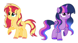 Size: 2560x1400 | Tagged: safe, artist:thesmall-artist, sunset shimmer, twilight sparkle, twilight sparkle (alicorn), alicorn, pony, alternate hairstyle, simple background, transparent background