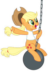 Size: 4000x5915 | Tagged: safe, artist:masem, applejack, earth pony, pony, .svg available, absurd resolution, clothes, cowboy hat, happy, hat, miley cyrus, open mouth, shirt, simple background, smiling, solo, stetson, swinging, transparent background, vector, wrecking ball