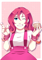 Size: 636x900 | Tagged: safe, artist:r0cket-cat, pinkie pie, human, cupcake, frosting, humanized, solo