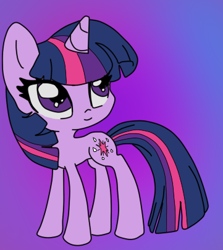 Size: 361x405 | Tagged: safe, artist:xnice-girlx, derpibooru import, twilight sparkle, pony, unicorn, female, mare, multicolored mane, purple coat, solo