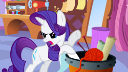 Size: 1366x768 | Tagged: safe, screencap, rarity, pony, unicorn, stare master, solo, yarn