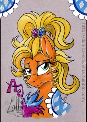 Size: 640x900 | Tagged: safe, artist:donika-schovina, applejack, earth pony, pony, applejewel, bust, portrait, solo, traditional art