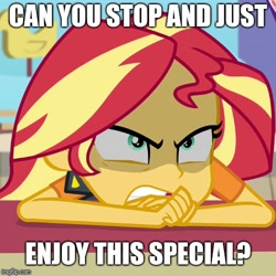 Size: 500x500 | Tagged: safe, edit, edited screencap, screencap, sunset shimmer, better together, equestria girls, rollercoaster of friendship, advice, angry, cropped, fixed, furious, image macro, meme, mouthpiece, solo, truth