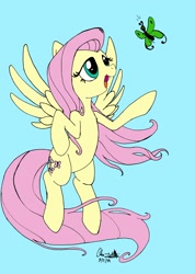 Size: 1230x1731 | Tagged: safe, artist:thekitfox, fluttershy, butterfly, pegasus, pony, female, flying, mare