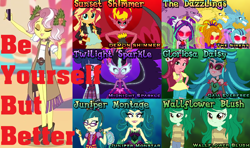 Size: 972x574 | Tagged: safe, adagio dazzle, aria blaze, gaea everfree, gloriosa daisy, juniper montage, midnight sparkle, sci-twi, sonata dusk, sunset satan, sunset shimmer, twilight sparkle, vignette valencia, wallflower blush, siren, better together, equestria girls, equestria girls (movie), forgotten friendship, friendship games, legend of everfree, mirror magic, rainbow rocks, rollercoaster of friendship, spoiler:eqg specials, bybb, juniper monstar, ponied up, the dazzlings