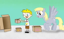 Size: 1836x1114 | Tagged: safe, artist:04startycornonline88, derpy hooves, human, pony, box, boxes, humanized, spongebob squarepants