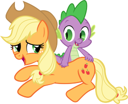 Size: 3514x2848 | Tagged: safe, artist:porygon2z, applejack, spike, dragon, earth pony, pony, spike at your service, back scratching, butt touch, female, hand on butt, male, mare, scratching, simple background, straight, transparent background, vector