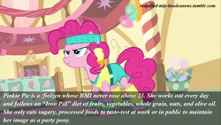 Size: 1280x720 | Tagged: safe, screencap, pinkie pie, earth pony, pony, /fit/, headcanon, meta, redpilled-mlp-headcanons, text, workout outfit