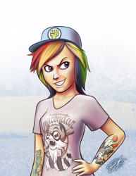 Size: 2000x2596 | Tagged: safe, artist:eternyan, derpibooru import, rainbow dash, human, humanized, solo, tattoo