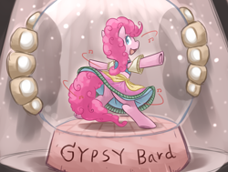 Size: 2377x1800 | Tagged: safe, artist:vavacung, pinkie pie, pony, friendship is witchcraft, bipedal, clothes, dress, gypsy bard, gypsy pie, music box, music notes, solo