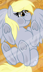 Size: 480x800 | Tagged: safe, artist:jen-neigh, derpy hooves, pegasus, pony, against glass, cute, female, glass, head turn, looking at you, mare, phone wallpaper, solo, spread wings, underhoof, wallpaper, wings