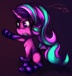 Size: 1594x1684 | Tagged: safe, artist:ferasor, starlight glimmer, pony, unicorn, clothes, female, mare, socks, solo, striped socks