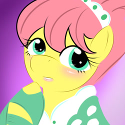 Size: 900x900 | Tagged: safe, artist:kloudmutt, fluttershy, pegasus, pony, alternate hairstyle, clothes, dress, solo