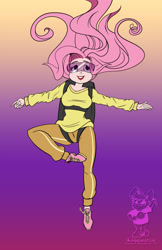 Size: 1320x2040 | Tagged: safe, artist:bunnimation, fluttershy, human, air ponyville, falling, humanized, parachute, skydiving, solo