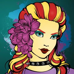 Size: 800x800 | Tagged: safe, editor:themultibrony21, sunset shimmer, human, equestria girls, collar, female, flower, flower in hair, makeup, recolor, solo