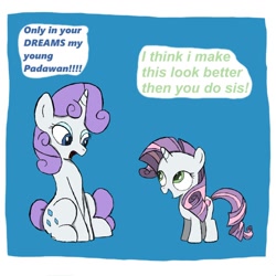 Size: 894x894 | Tagged: safe, rarity, sweetie belle, pony, unicorn, crusaders of the lost mark, cutie mark, mane swap, star wars, the cmc's cutie marks