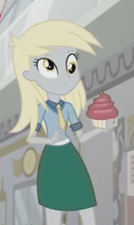 Size: 302x506 | Tagged: safe, screencap, derpy hooves, eqg summertime shorts, equestria girls, good vibes, cropped, cupcake, food, solo