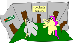 Size: 2126x1362 | Tagged: safe, artist:jacobfoolson, derpy hooves, fluttershy, pegasus, pony, 1000 hours in ms paint, cigarette, cooplands, greggs, londis, shop, smoking, town