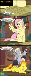 Size: 2602x6351 | Tagged: safe, artist:toxic-mario, derpy hooves, fluttershy, spitfire, hybrid, pegasus, pony, comic:toxic-mario's derpfire shipwreck, a health of information, background pony, bottle, brew, comic, cooking, facehoof, female, hilarious in hindsight, mare, mundane utility, new style, potion making, spitfire's hair is fire, this will end in tears, zecora's hut