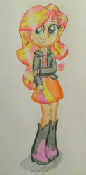 Size: 2055x4160 | Tagged: safe, artist:prinrue, sunset shimmer, equestria girls, clothes, smiling, traditional art