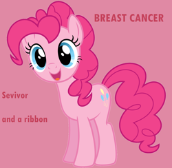 Size: 1600x1562 | Tagged: safe, pinkie pie, earth pony, pony, breast cancer, engrish, misspelling, solo, text, vector, wat