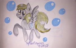 Size: 2970x1872 | Tagged: safe, artist:spiderfingers15, derpy hooves, bubble, solo, traditional art