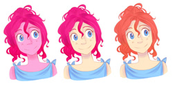 Size: 2000x1000 | Tagged: safe, pinkie pie, human, comparison, humanized, natural hair color, pony coloring, solo