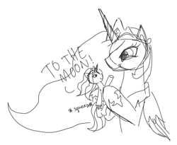 Size: 704x576 | Tagged: safe, artist:artylovr, princess celestia, alicorn, pony, monochrome, plushie, sketch, squeeze me celly, to the moon, toy