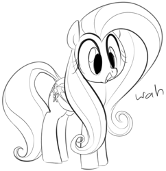 Size: 467x482 | Tagged: safe, artist:dotkwa, fluttershy, pegasus, pony, grayscale, monochrome, solo, wah