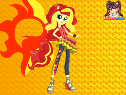 Size: 795x599 | Tagged: safe, artist:user15432, sunset shimmer, human, equestria girls, rainbow rocks, clothes, dress, dressup, dressup game, equestria girls rainbow rocks, female, hasbro, hasbro studios, ponied up, pony ears, rainbow hair, rock and roll, starsue