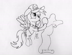 Size: 6600x5100 | Tagged: safe, artist:pixelgrip94, derpy hooves, absurd resolution, clothes, hat, newbie artist training grounds, scroll, solo, traditional art