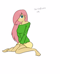 Size: 2268x2835 | Tagged: safe, artist:twilishyflutter, fluttershy, human, clothes, humanized, shirt, shorts, solo