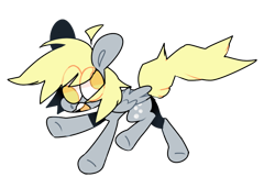 Size: 1024x661 | Tagged: safe, artist:hurtiii, derpy hooves, pegasus, pony, blonde mane, female, gray coat, mare, open mouth, solo, wings