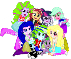 Size: 1842x1536 | Tagged: safe, artist:php77, editor:php77, sci-twi, sunset shimmer, twilight sparkle, oc, equestria girls, ocs everywhere, recolor, simple background, transparent background