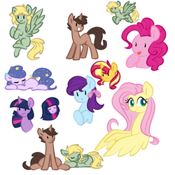 Size: 1000x1000 | Tagged: safe, artist:chautung, fluttershy, pinkie pie, sunset shimmer, twilight sparkle, oc, equestria girls, cute, diapinkes, doodle, eyes closed, ocbetes, shimmerbetes, sleeping, twiabetes